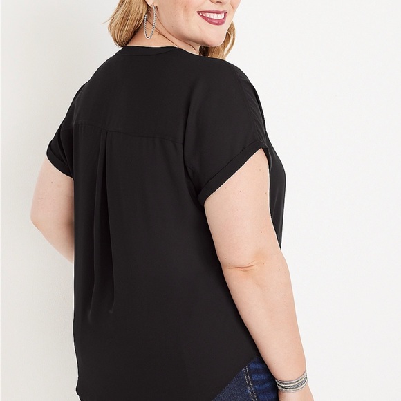 1X Maurices Black and White Geneva Windowpane Zipper Neck Blouse - Picture 10 of 10